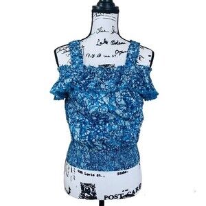 House of Harlow 1960 blue top women summer floral off shoulder blouse size M